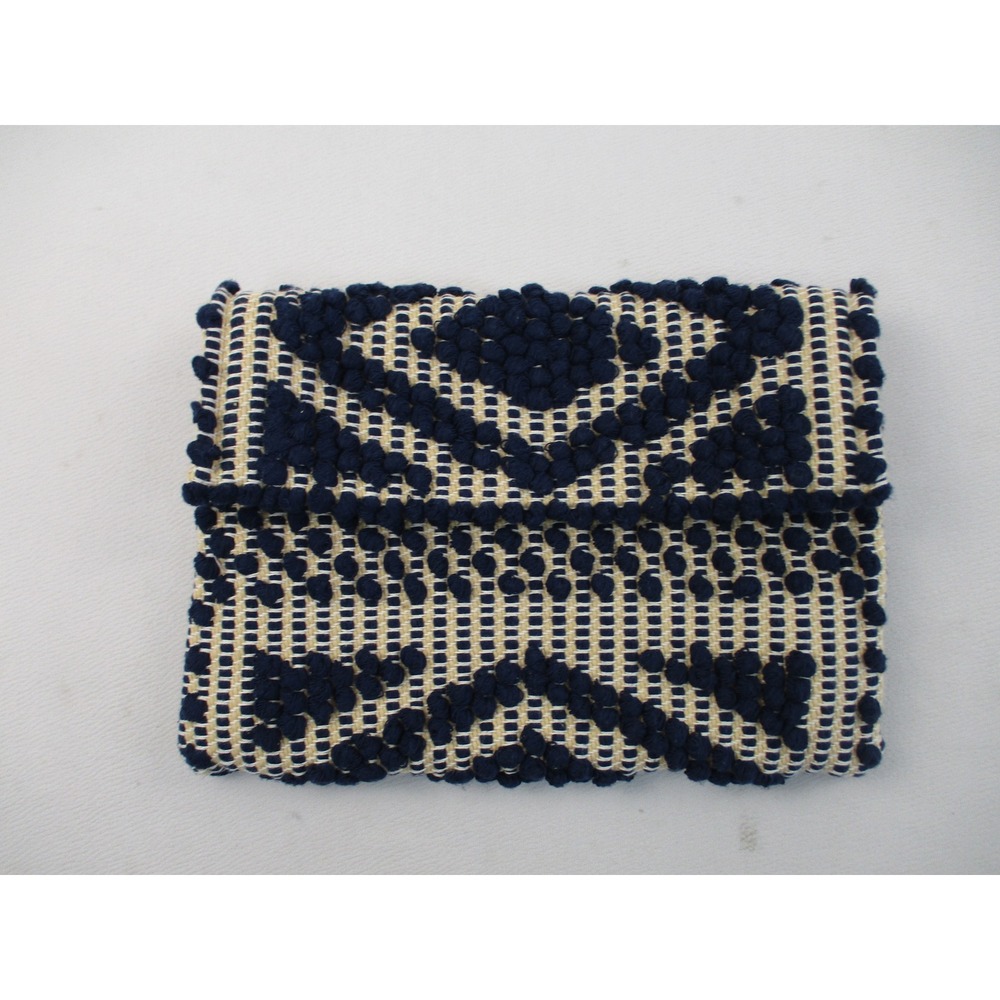 Antonello Tedde Clutch Women OS Navy Cream Woven Pom Pom Handcrafted Italy Bag